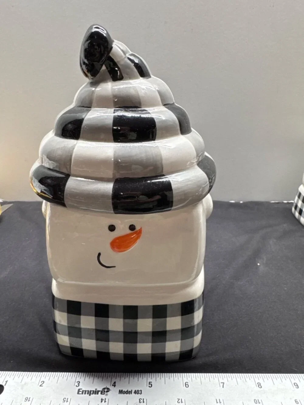 Joyous Snowman 2025 Ceramic Jar & Mug Set With Black & White Buffalo Check Desig
